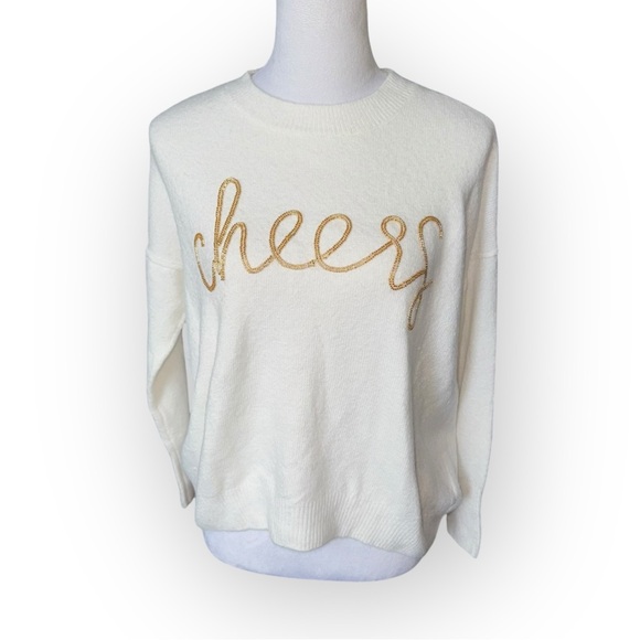 VINCE CAMUTO Cheers Sweater Ivory with Gold Beaded Embroidery Womens Size XS - Picture 1 of 8